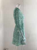 New Mid length Dress Waist Pullover Bohemian Printed Short Sleeve Fragmented Flower Dress