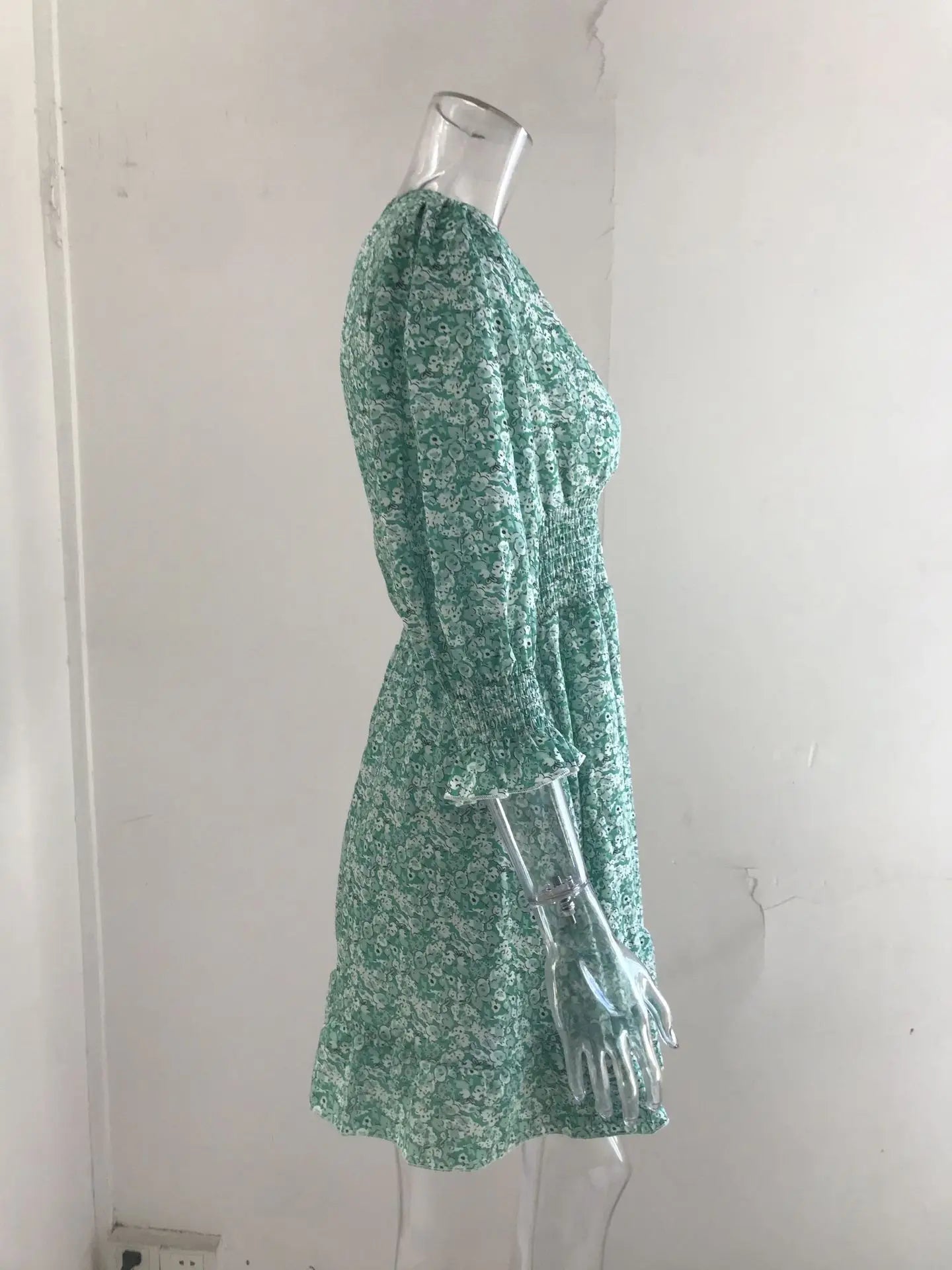 New Mid length Dress Waist Pullover Bohemian Printed Short Sleeve Fragmented Flower Dress