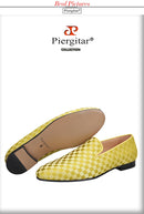 Piergitar 2022 Four Colors Checkerboard Print Silk Handmade Men's Loafers Classic British Style Man Smoking Slippers For Party