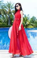 Sleeveless Chiffon Maxi Satin Long Silk Dress
