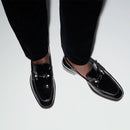 Piergitar Black Patent Calf Leather Men's Loafers With Silver Balls Crystals Buckles Handmade Moccasins For Wedding Or Prom Wear