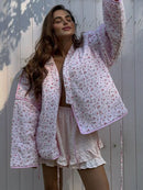 Floral Printed Women's Cardigan Cute Lace up Pink Women Coat Casual Loose Autumn Warm Coats Fashion New Ladies Coats Outerwear