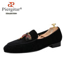 Piergitar 2022 Handmade Rhinestone Sequin Dragonfly Embroidered Patch Men's Loafers British Style Retro Moccasins Slip-On Shoes
