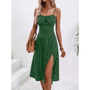 2024 Women Floral Print Spaghetti Straps Summer Boho Beach Dress Print Elegant  Suspenders Square Neck Slit Dress Vestidos