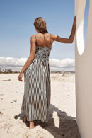 2025 Women's Summer Style Striped Rubber Elastic Sexy Big Swing Bag Suspender Dress Club Clothing Vestidos
