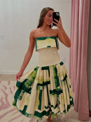 Women's Strapless Open Back Patchwork Long Dress