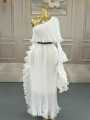 Miyake Dress2025 New Miyake Pleated Lotus Leaf Dense Edge Design Slanted Shoulder Single Sleeve Dress Women