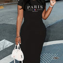 Ladies' Summer Fashion MILANO ITALIA Letter Pattern Printed Round Neck Short Sleeve Casual Slimming Sexy Fashion Dress