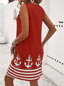 2025 New Women's Vest Skirt Pocket Ethnic Style Fashion Printed V-neck Simple Vacation Beach Mini Dress for Female