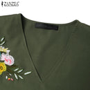 Women's V-Neck Floral Embroidery Midi Dress
