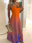 Summer Fashion Loose Women's Long Dress Colorful Botanical Flower Print V-Neck Print Casual Long Dress Bohemian Beach Dress