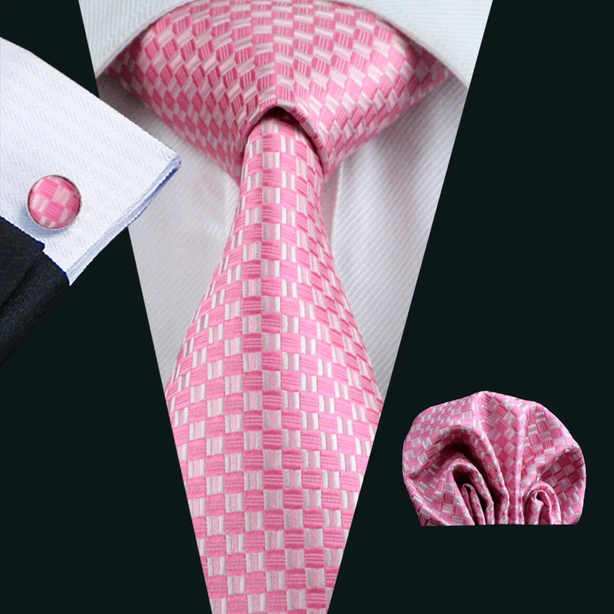 Peach Pink Wedding Ties For Men Exquisite Paisley Silk Pocket Square Cufflink Sets Fashion Woven Suit Necktie Groom Barry.Wang