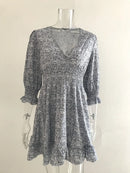 New Mid length Dress Waist Pullover Bohemian Printed Short Sleeve Fragmented Flower Dress