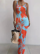 Gradient Printed Long Dress Summer New Women's Fashionable Printed Sexy Sleeveless Suspender Slim Fit Hip Hugging Long Dress