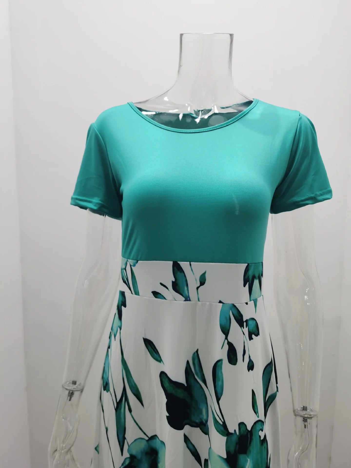 2023 European and American style floral print color matching long sleeved dress, long women's large swing skirt