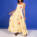Imcute Women Cute Embroidered Maxi Dress Beach Dress Summer Boho Ruffle Long Dress Spaghetti Strap Flowy Maxi Dress