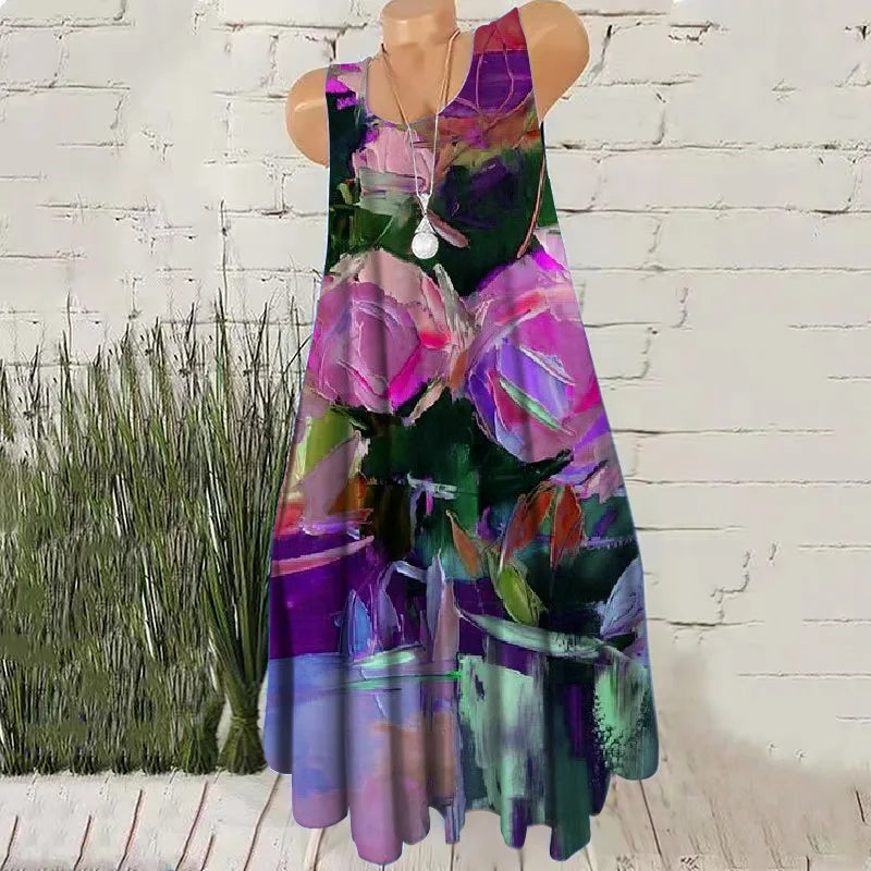 Women's Oversized Floral Pattern Sleeveless Mini Dress