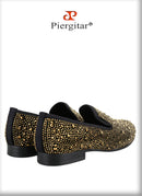Piergitar 2024 Gold Crystals On Black Suede Slip-on Smoking Slippers Handmade Men's Loafers For Luxury Evening Party And Prom