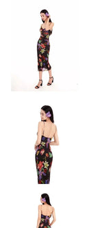 Black Tropical Maxi Dress 2025 Women Sleeveless Bodycon Mesh Dress Jungle Print Backless Evening Dress Dark Flora Aesthetic