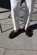 Piergitar 2023 Dark Brown Nappa Calfskin Double-Monk Belgian Loafers With Fringes And Metal Buckles Slip-On Men Smoking Slippers
