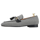 Piergitar 2023 Black And White Wool Houndstooth Slippers With Metal Horsebits Leather Tassels Men's Loafers Handmade Moccasins