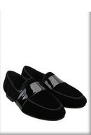 Classic Black Velvet Slip-On Men Shoes with Patent Leather Cross Strap Loafers for Fashion Party Wear