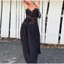 Women's Sleeveless High Waist Pleated Hollow Lace Dress