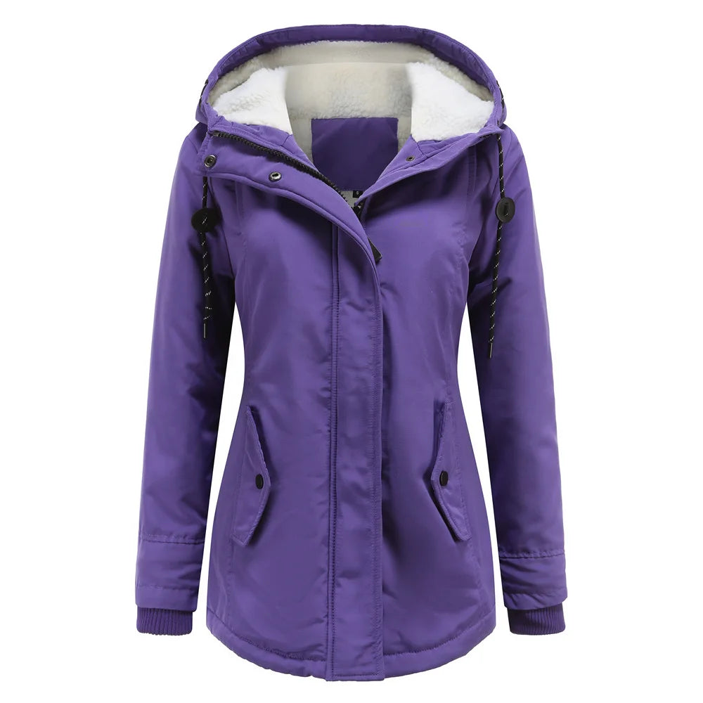 Women's Warm Hooded Parkas, Thick Plush Coats, Female Mid-Long Cotton Jacket, Winter Outwear, Big Size, S-5XL