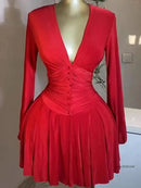 Women's Mini dress Spring/summer Ruched Lantern Sleeve Button A Line Short Skirt