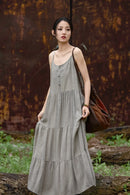 Cotton Linen Long Spaghetti Strap Dress