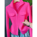 Spring Autumn Women Knitted Sweater Cardigan Short Jacket 2025 New Korean Fashion Zipper Solid Turn-Down Knit Coat Female Tops