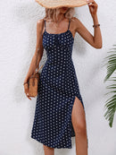 2024 Women Floral Print Spaghetti Straps Summer Boho Beach Dress Print Elegant  Suspenders Square Neck Slit Dress Vestidos
