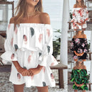 Sexy Slash Neck Long Flare Sleeve Floral Print Mini Dress Summer Women Boho Party Vestidos NMD-6650
