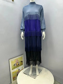 Women's Pleated Puff Sleeve Tassel Dress