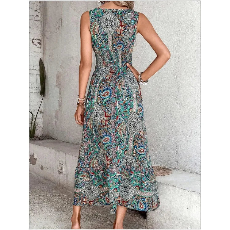 Summer Boho Print Women Sleeveless Beach Party Dresses