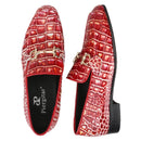 Piergitar Classic Model Gold Horsebits Men's Loafers Red And Light Green Crocodile Pattern Calfskin Handmade Slip-On Slippers