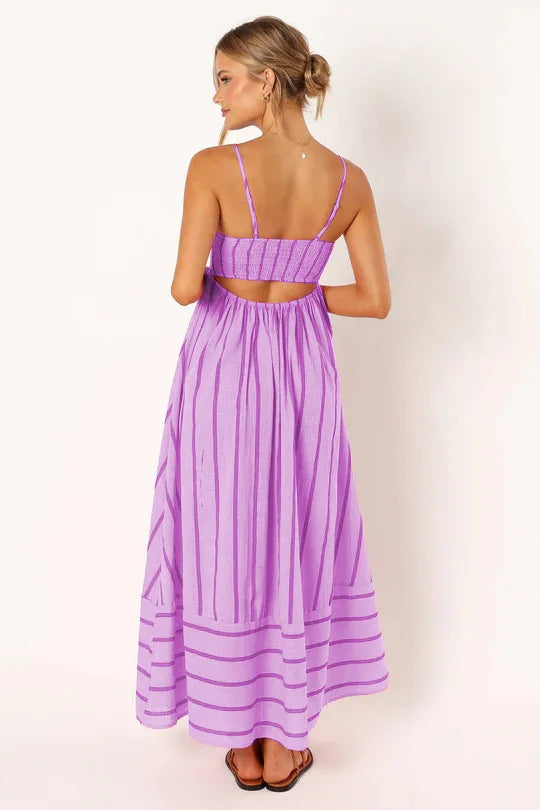 Spring And Summer Striped Vest Backless Large Swing New Dress For Women, Collarless And Sleeveless Oversized Swing Dress