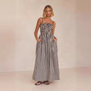 2025 Women's Summer Style Striped Rubber Elastic Sexy Big Swing Bag Suspender Dress Club Clothing Vestidos