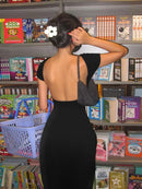 Women's Solid Sexy Backless Maxi Dress Elastic Short Sleeve Long Dresses