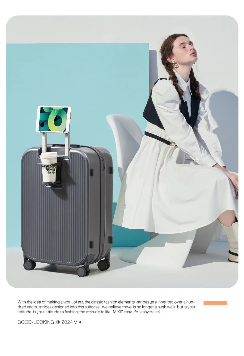 Carry On Luggage with Cup Phone Holder