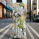 Plus Size Green Floral Print Maxi Dress Long Sleeve Comfortable Everyday Look
