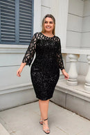 Women's Plus Size Lace Sequin Mesh Sleeve Bodycon Dress