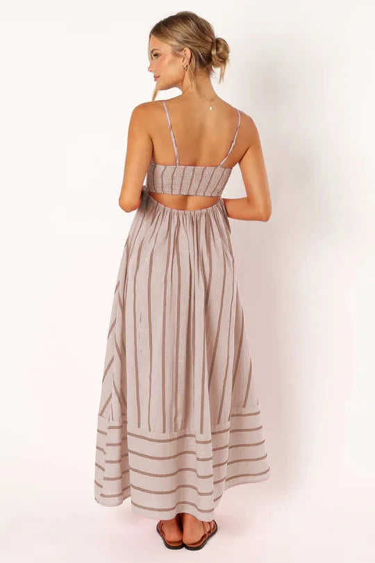 Spring And Summer Striped Vest Backless Large Swing New Dress For Women, Collarless And Sleeveless Oversized Swing Dress