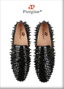 Piergitar Black Patent Leather Men's Loafers With Handmade Different Shapes Of Spikes For Fashion Party CL Brand Red Sole Shoes