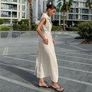 2025 Autumn New Style Commuter Long Skirt For Women Elegant Fashionable Solid Color Lapel Sleeveless High Waist Lace-up Dress