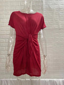 Women's Short Sleeve Asymmetrical Lace Up Dress