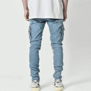 Men Solid Color Multi Pockets Casual Mid Waist Trousers