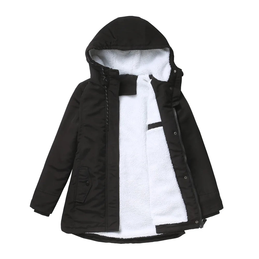 Women's Warm Hooded Parkas, Thick Plush Coats, Female Mid-Long Cotton Jacket, Winter Outwear, Big Size, S-5XL