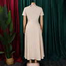 Women's Pleated Short Sleeves length Gown