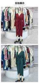 Women's 2025 new long dress; elegant round-neck silk satin long sleeves; midi dress for ladies; sexy dress; street fashionbe.